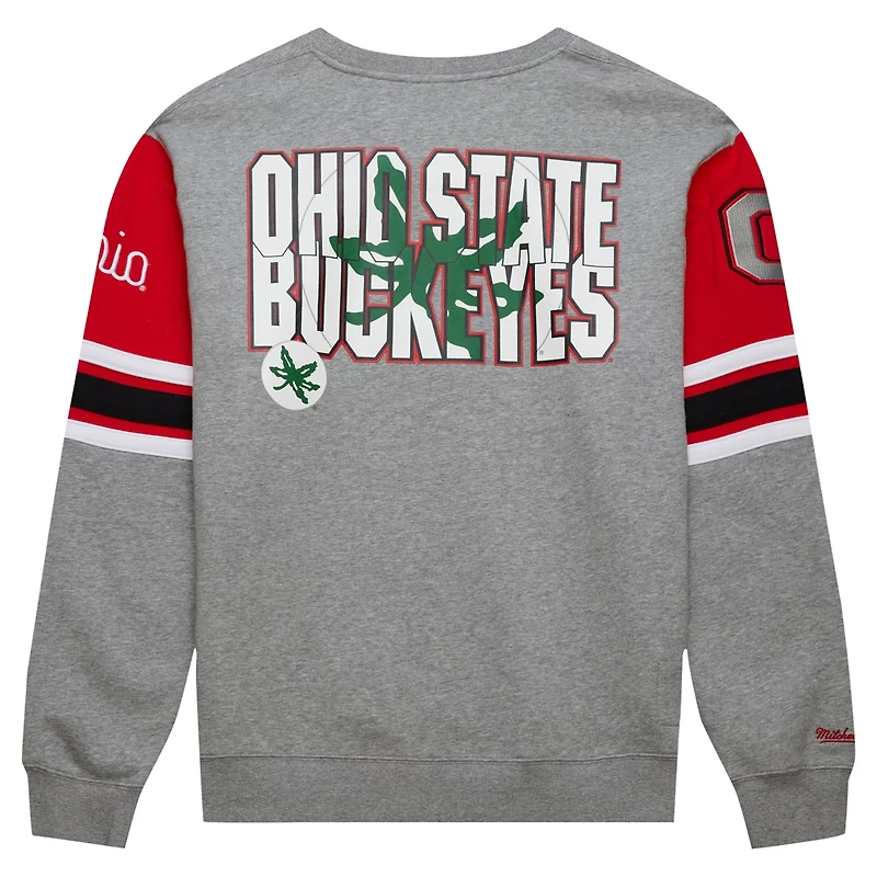 Mitchell Ness Heather Ohio State Buckeyes Throwback Allover 40 Pullover Sweatshirt