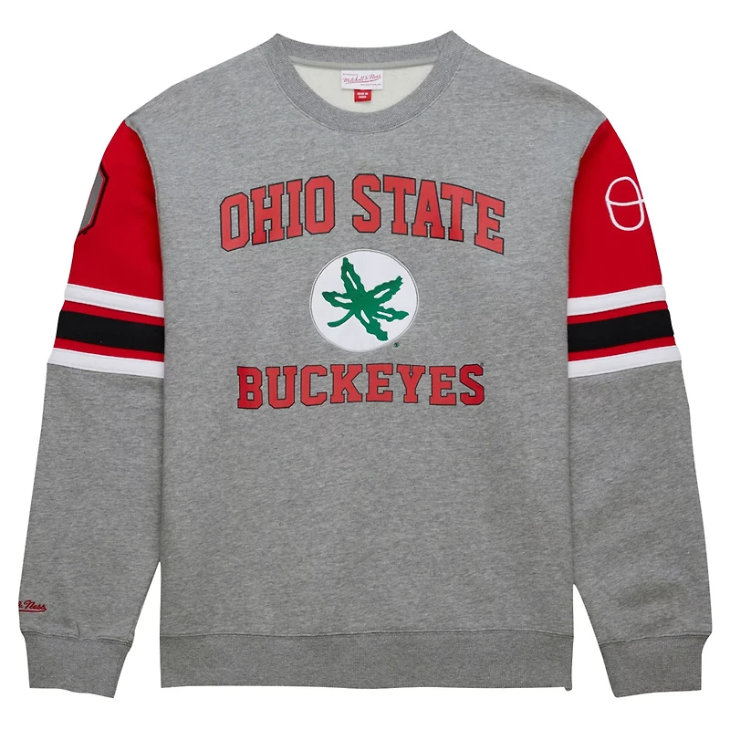 Mitchell Ness Heather Ohio State Buckeyes Throwback Allover 40 Pullover Sweatshirt