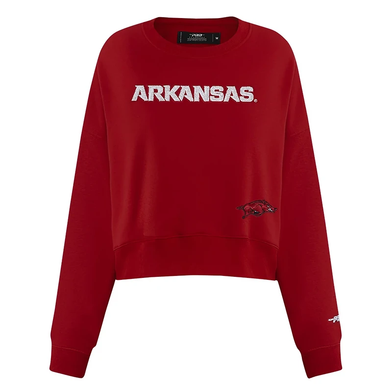 Pro Standard Arkansas Razorbacks Sequin Boxy Cropped Pullover Sweatshirt