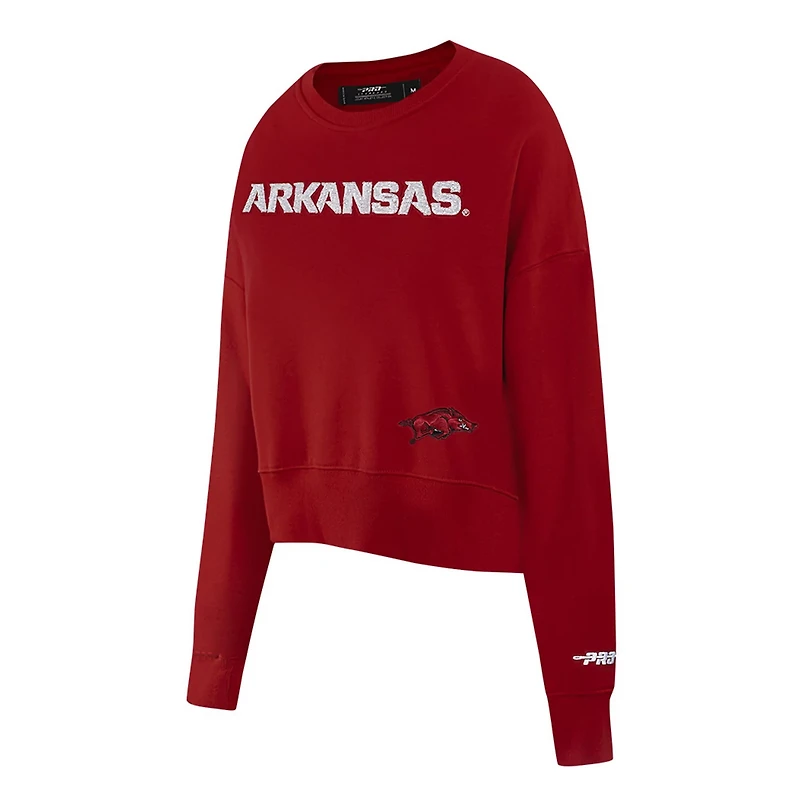 Pro Standard Arkansas Razorbacks Sequin Boxy Cropped Pullover Sweatshirt