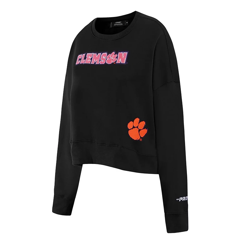 Pro Standard Clemson Tigers Sequin Boxy Cropped Pullover Sweatshirt