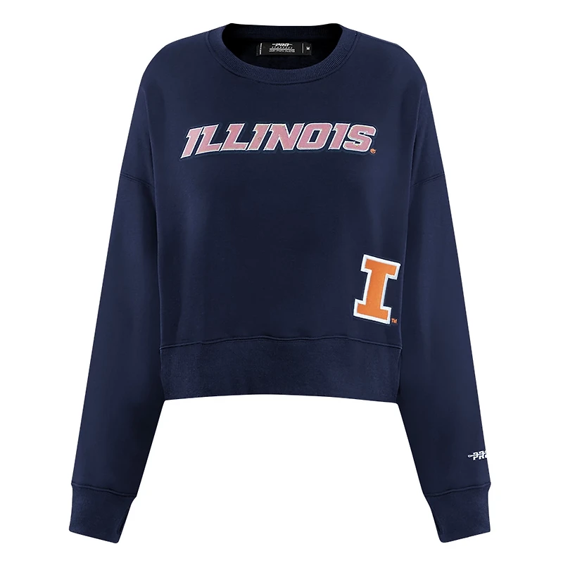 Pro Standard Illinois Fighting Illini Sequin Boxy Cropped Pullover Sweatshirt