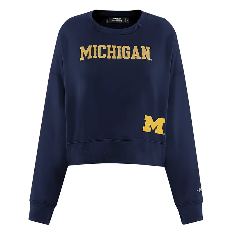 Pro Standard Michigan Wolverines Sequin Boxy Cropped Pullover Sweatshirt