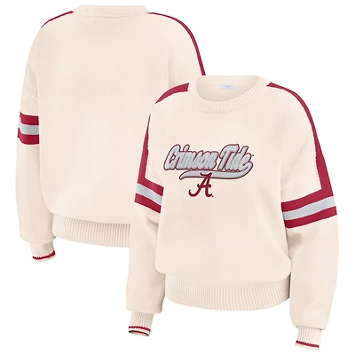 WEAR by Erin Andrews Alabama Crimson Tide Chenille Woven Patch Stripe Pullover Sweater