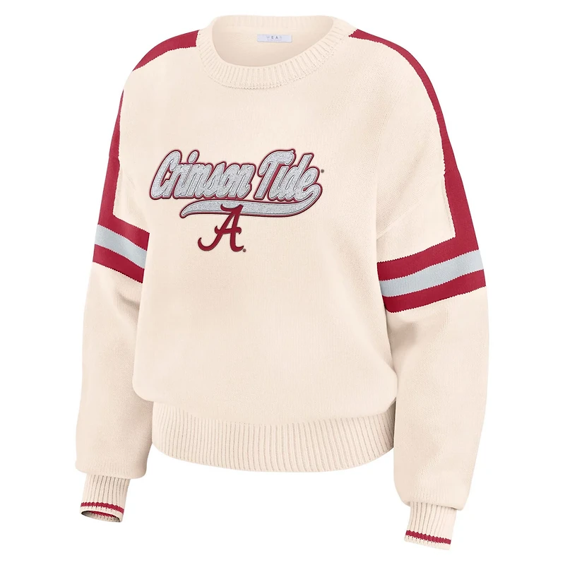 WEAR by Erin Andrews Alabama Crimson Tide Chenille Woven Patch Stripe Pullover Sweater