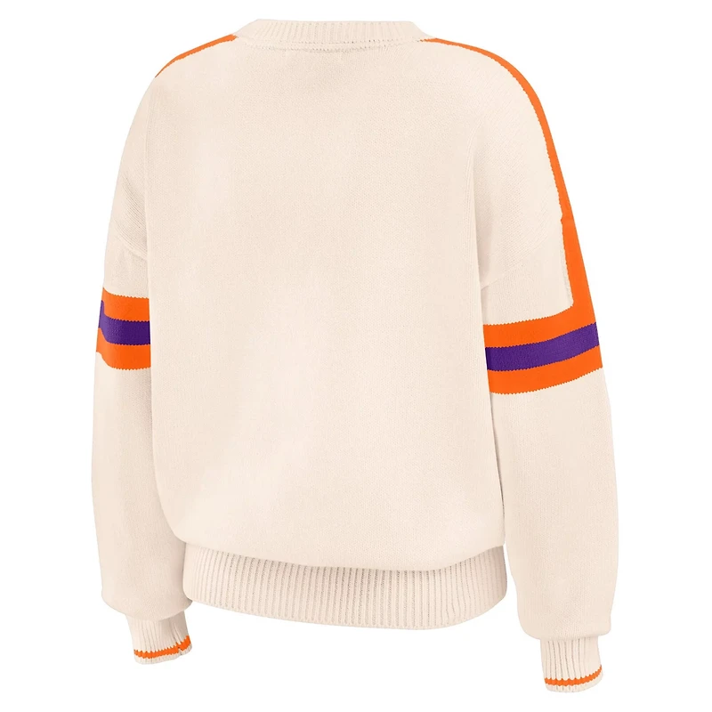 WEAR by Erin Andrews Clemson Tigers Chenille Woven Patch Stripe Pullover Sweater