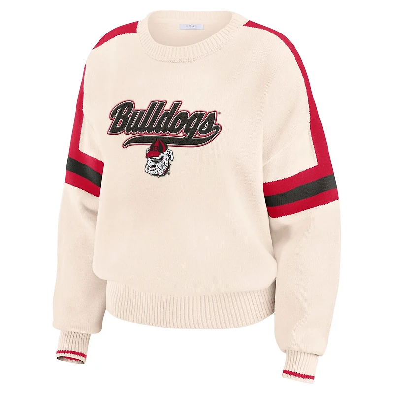 WEAR by Erin Andrews Georgia Bulldogs Chenille Woven Patch Stripe Pullover Sweater