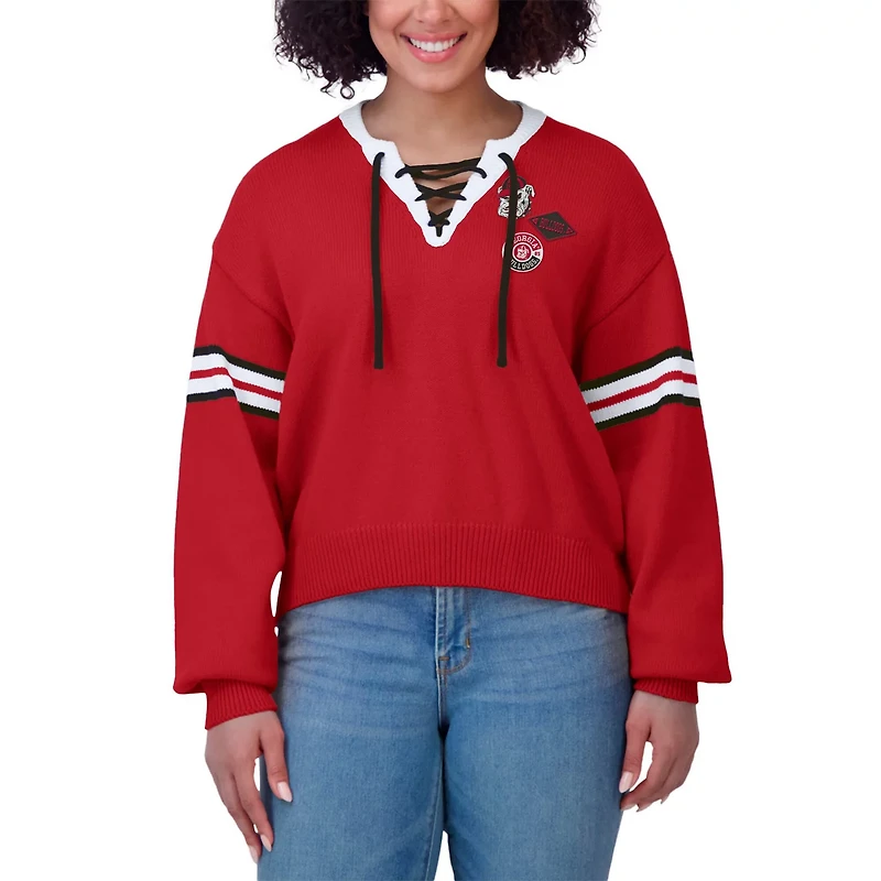WEAR by Erin Andrews Georgia Bulldogs Lace-Up Pullover Sweater