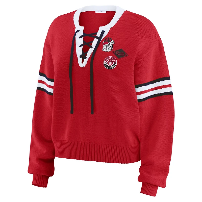 WEAR by Erin Andrews Georgia Bulldogs Lace-Up Pullover Sweater
