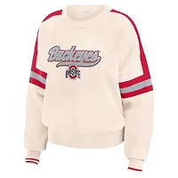 WEAR by Erin Andrews Ohio State Buckeyes Chenille Woven Patch Stripe Pullover Sweater