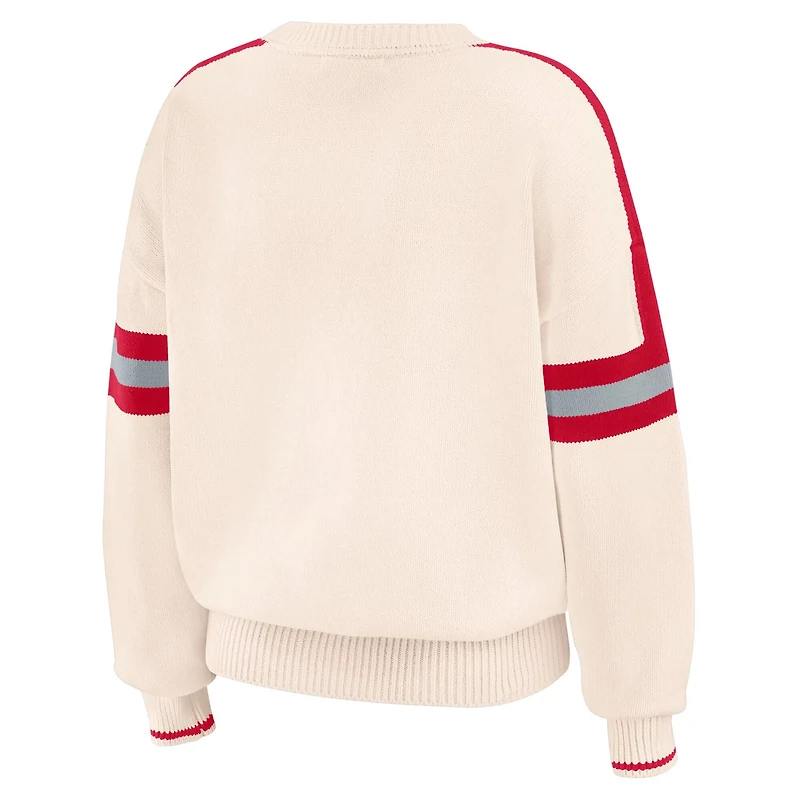 WEAR by Erin Andrews Ohio State Buckeyes Chenille Woven Patch Stripe Pullover Sweater