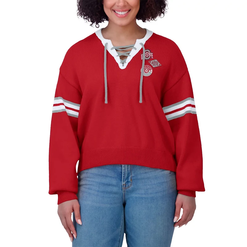WEAR by Erin Andrews Ohio State Buckeyes Lace-Up Pullover Sweater