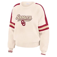 WEAR by Erin Andrews Oklahoma Sooners Chenille Woven Patch Stripe Pullover Sweater