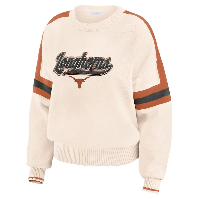 WEAR by Erin Andrews Texas Longhorns Chenille Woven Patch Stripe Pullover Sweater