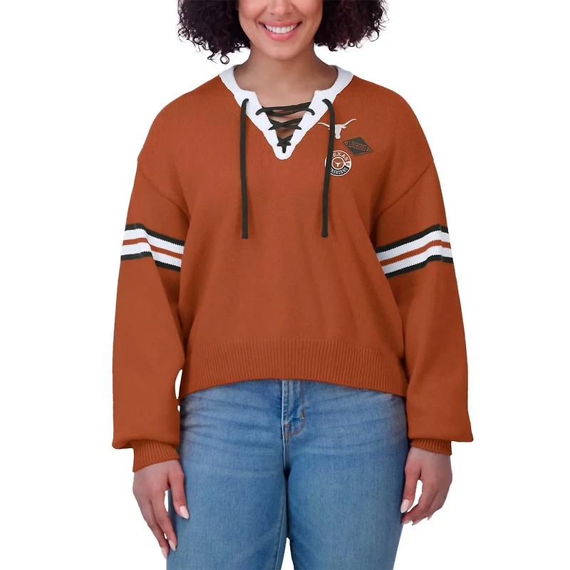 WEAR by Erin Andrews Texas Longhorns Lace-Up Pullover Sweater