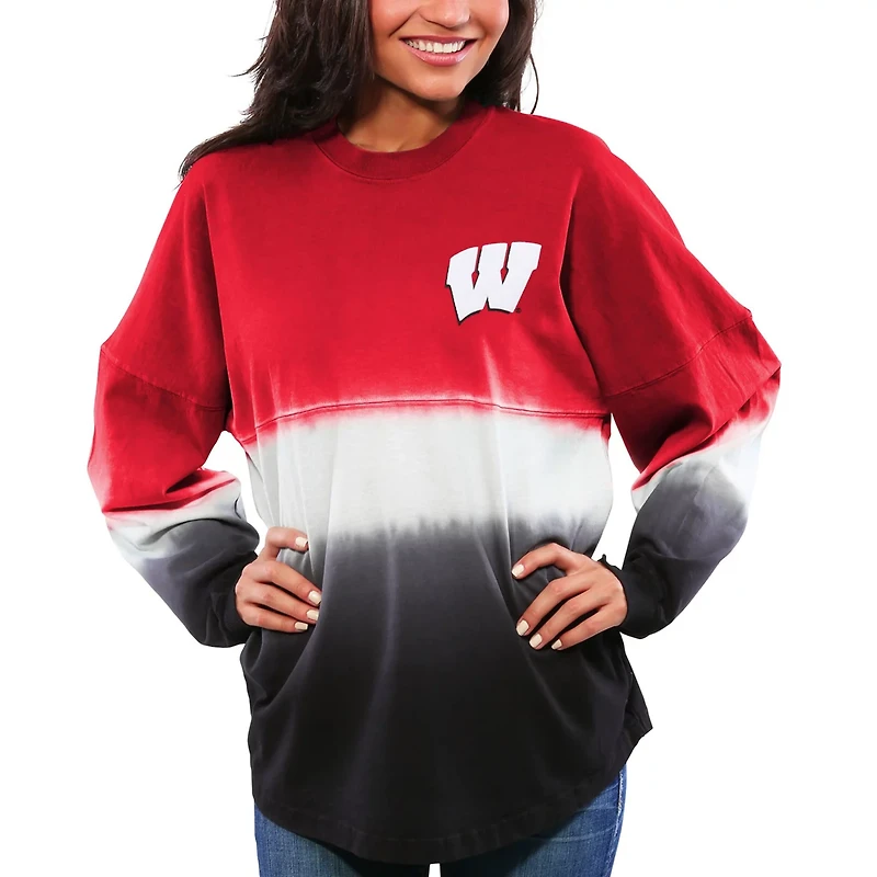 Wisconsin Badgers Ombre Long Sleeve Dip-Dyed Spirit Jersey