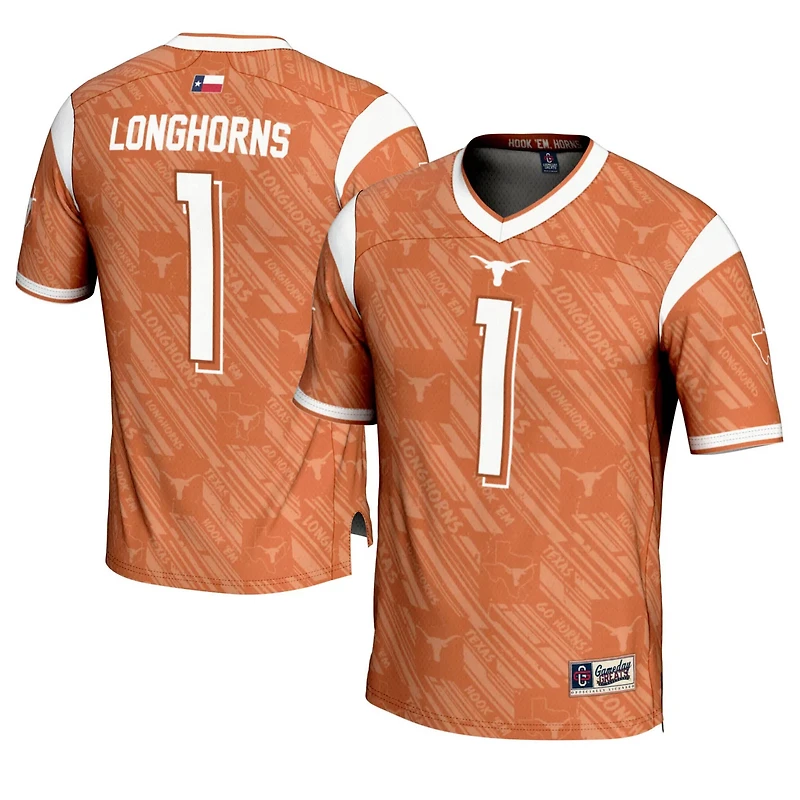 Youth GameDay Greats 1 Texas Longhorns Highlight Print Football Fashion Jersey