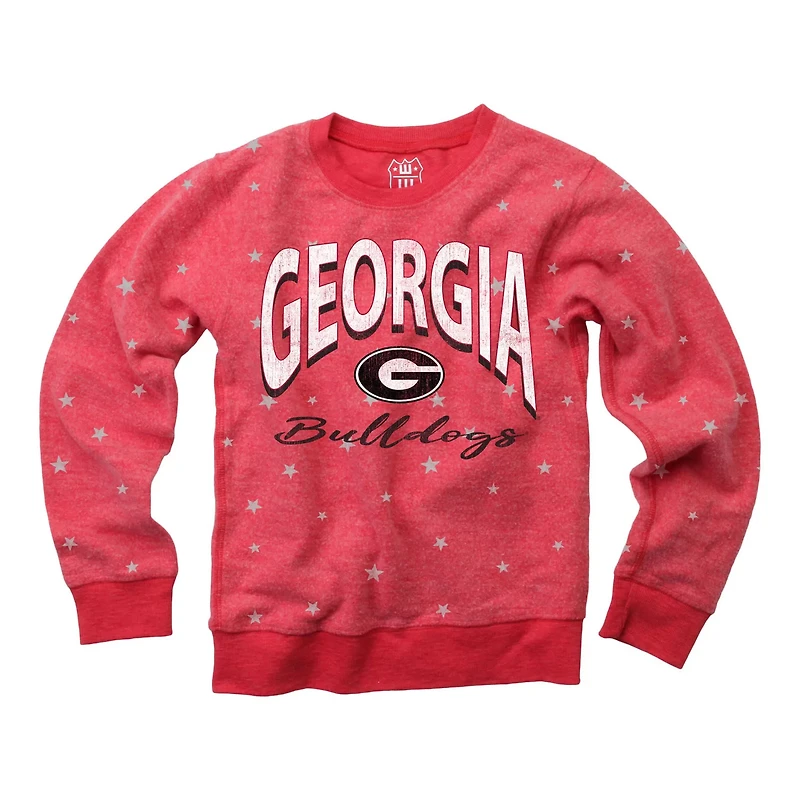 Youth Wes  Willy Georgia Bulldogs Shimmer Star Reverse Fleece Raglan Pullover Sweatshirt