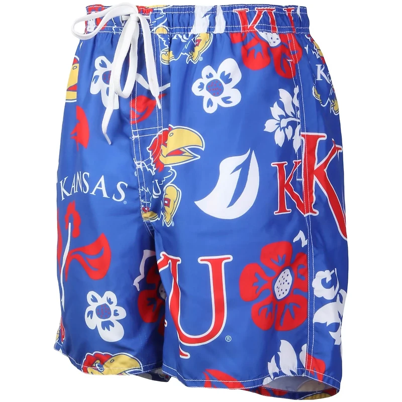 Wes  Willy Kansas Jayhawks Floral Volley Logo Swim Trunks