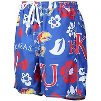 Wes  Willy Kansas Jayhawks Floral Volley Logo Swim Trunks