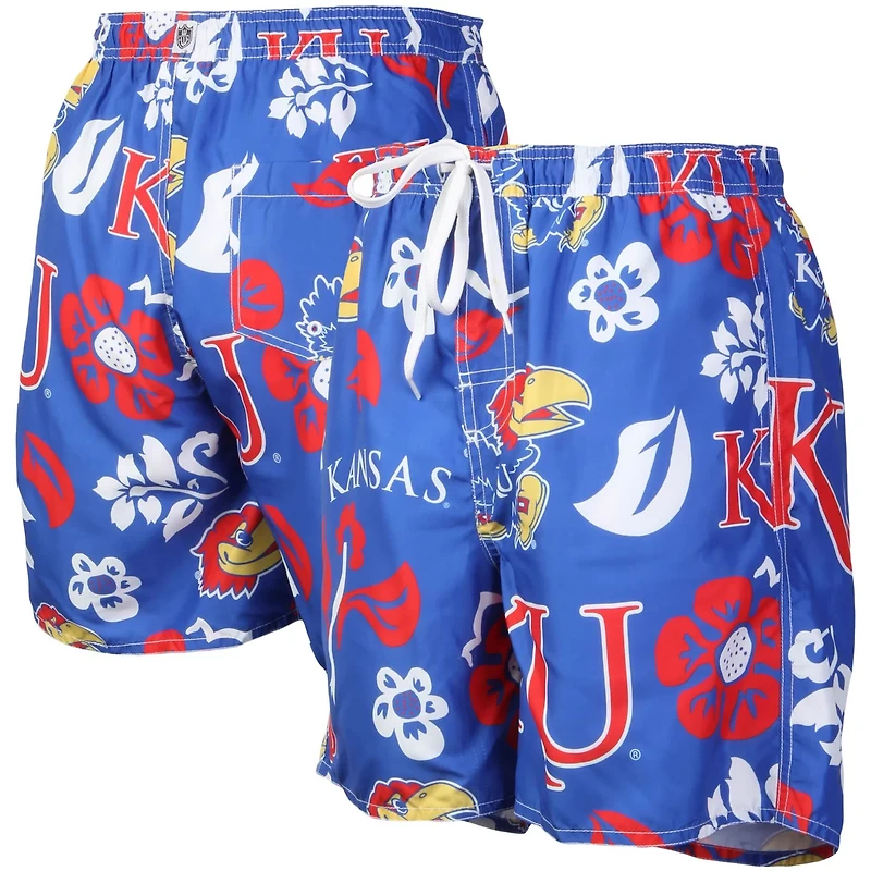 Wes  Willy Kansas Jayhawks Floral Volley Logo Swim Trunks
