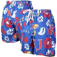 Wes  Willy Kansas Jayhawks Floral Volley Logo Swim Trunks