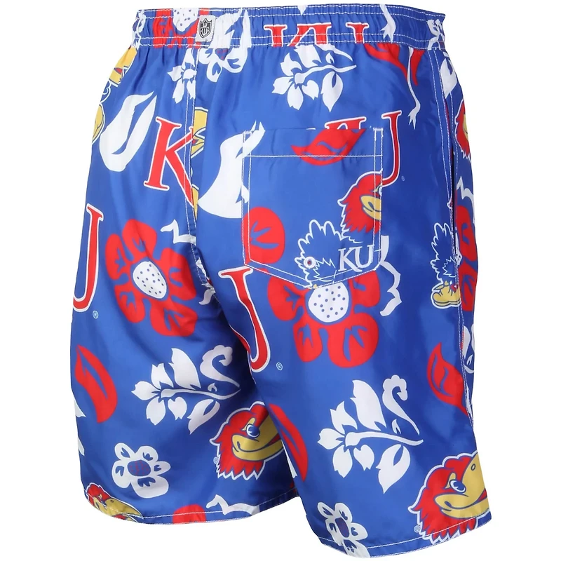Wes  Willy Kansas Jayhawks Floral Volley Logo Swim Trunks
