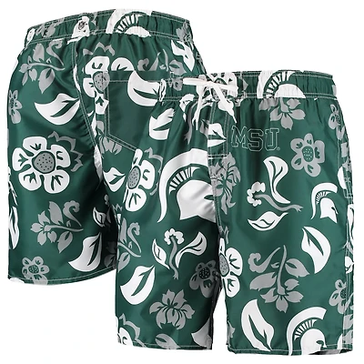Wes Willy Michigan State Spartans Floral Volley Swim Trunks