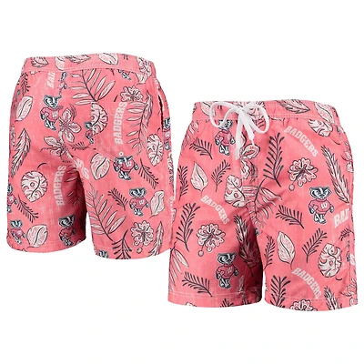 Wes  Willy Wisconsin Badgers Vintage Floral Swim Trunks