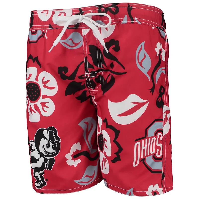Wes and Willy Youth Ohio State Buckeyes Floral Volley Swim Trunks