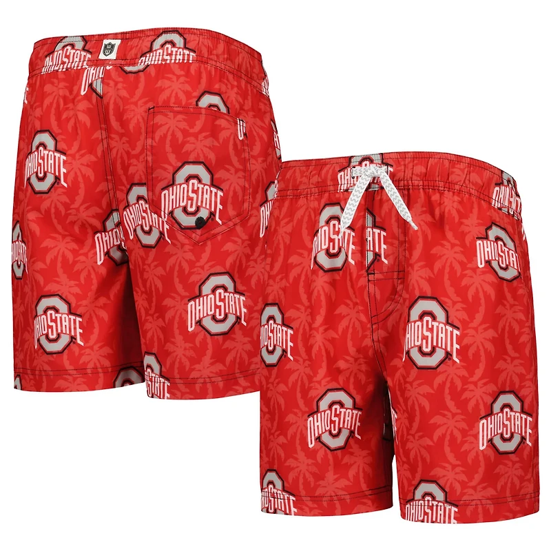 Wes and Willy Youth Ohio State Buckeyes Palm Tree Swim Shorts