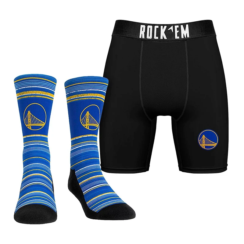 Rock Em Socks Golden State Warriors Primary Crew Socks  Boxer Briefs Combo Pack
