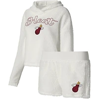 College Concepts Miami Heat Fluffy Long Sleeve Hoodie T-Shirt  Shorts Sleep Set
