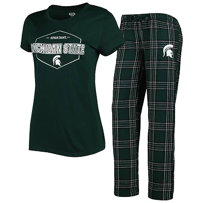 Concepts Sport /Black Michigan State Spartans Badge T-Shirt  Flannel Pants Sleep Set