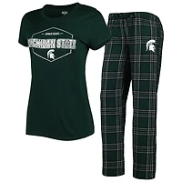 Concepts Sport /Black Michigan State Spartans Badge T-Shirt  Flannel Pants Sleep Set
