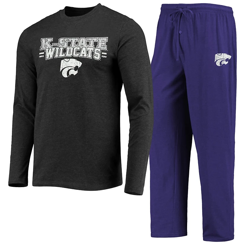 Concepts Sport /Heathered Charcoal Kansas State Wildcats Meter Long Sleeve T-Shirt  Pants Sleep Set