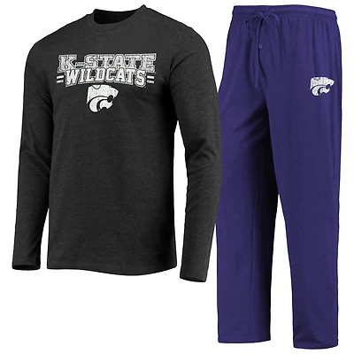 Concepts Sport /Heathered Charcoal Kansas State Wildcats Meter Long Sleeve T-Shirt  Pants Sleep Set