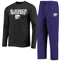 Concepts Sport /Heathered Charcoal Kansas State Wildcats Meter Long Sleeve T-Shirt  Pants Sleep Set