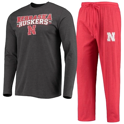Concepts Sport /Heathered Charcoal Nebraska Huskers Meter Long Sleeve T-Shirt Pants Sleep Set