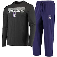 Concepts Sport /Heathered Charcoal Northwestern Wildcats Meter Long Sleeve T-Shirt  Pants Sleep Set
