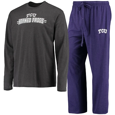 Concepts Sport /Heathered Charcoal TCU Horned Frogs Meter Long Sleeve T-Shirt  Pants Sleep Set