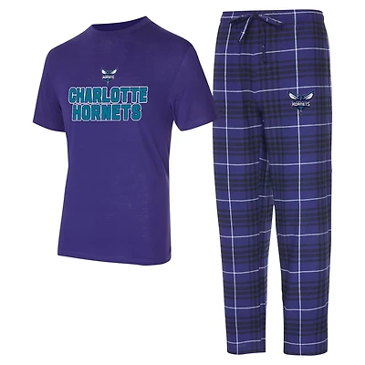 Concepts Sport Black Charlotte Hornets Vector T-Shirt Flannel Pants Sleep Set