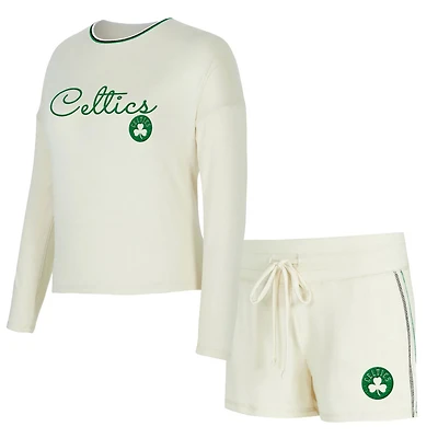 Concepts Sport Boston Celtics Kaki Hacci Knit Long Sleeve Top  Shorts Set