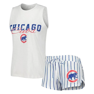 Concepts Sport Chicago Cubs Reel Pinstripe Tank Top  Shorts Sleep Set