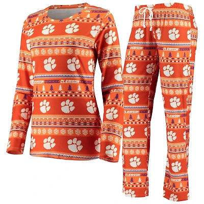 Concepts Sport Clemson Tigers Holiday Long Sleeve T-Shirt Pants Sleep Set