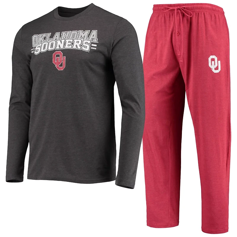 Concepts Sport Crimson/Heathered Charcoal Oklahoma Sooners Meter Long Sleeve T-Shirt  Pants Sleep Set