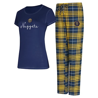Concepts Sport Gold Denver Nuggets Vector T-Shirt Flannel Pants Sleep Set