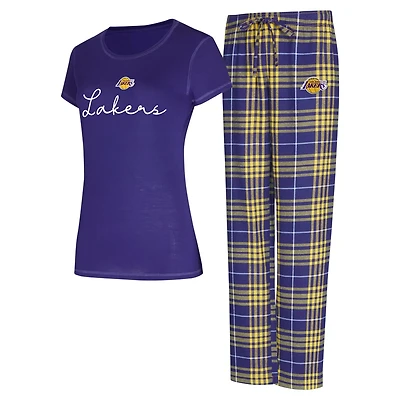 Concepts Sport Gold Los Angeles Lakers Vector T-Shirt Flannel Pants Sleep Set