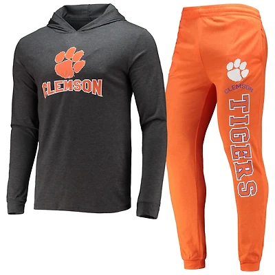 Concepts Sport Heather Charcoal Clemson Tigers Meter Long Sleeve Hoodie T-Shirt Jogger Pajama Set