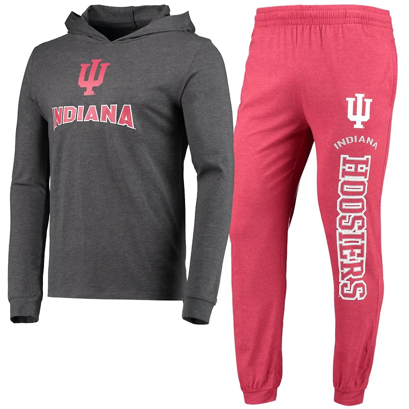 Concepts Sport Heather Charcoal Indiana Hoosiers Meter Long Sleeve Hoodie T-Shirt  Jogger Pajama Set